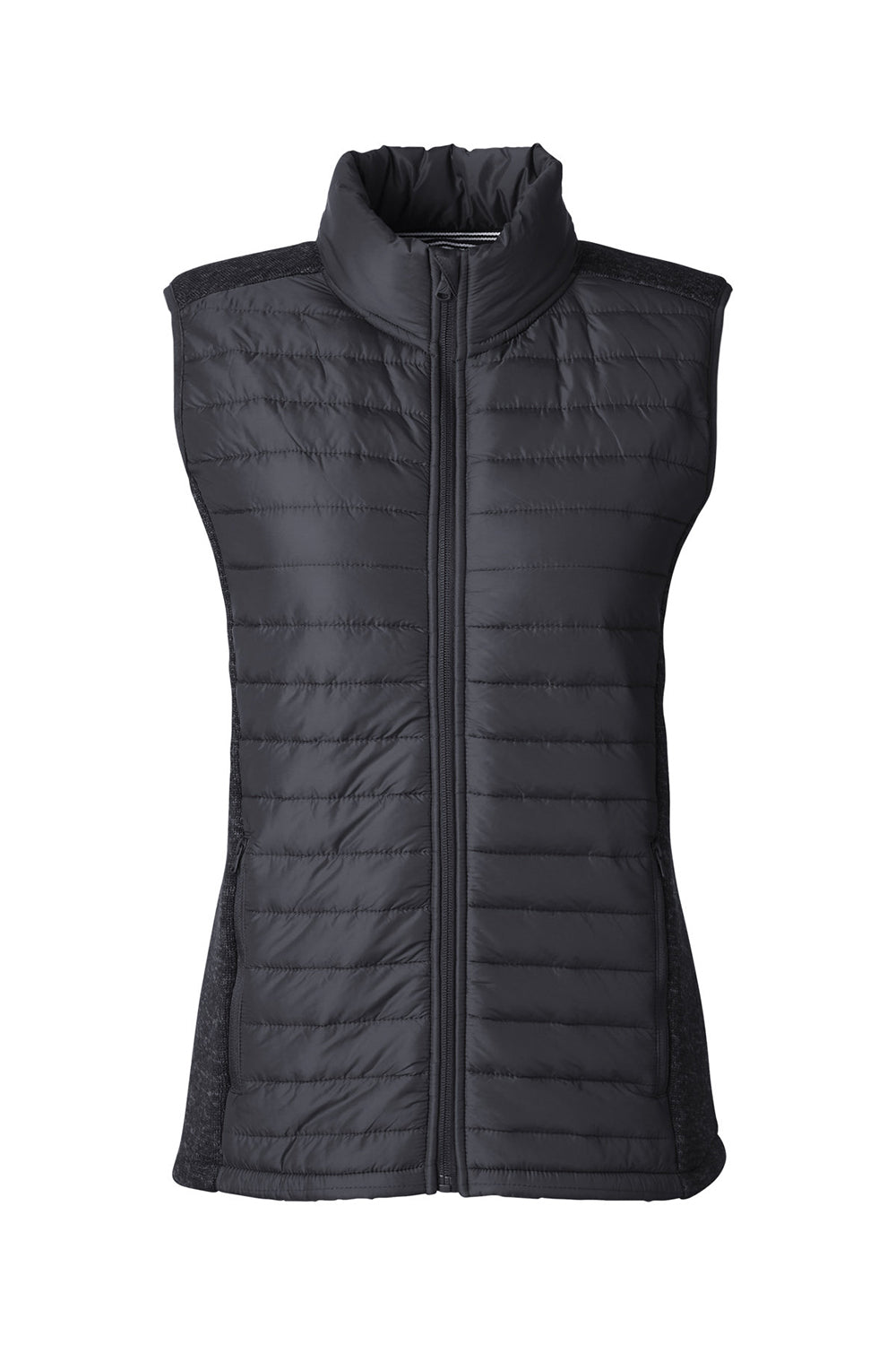 Nautica N17947 Womens Harbor Full Zip Puffer Vest Black/Heather Black Flat Front