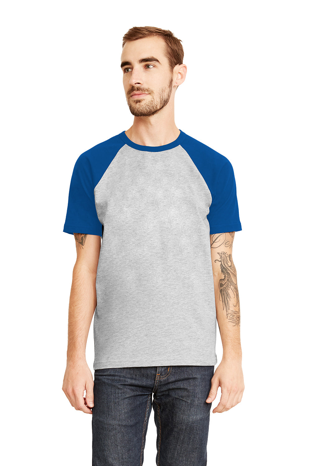 Next Level N3650 Mens Fine Jersey Short Sleeve Crewneck T-Shirt Royal Blue/Heather Grey Front