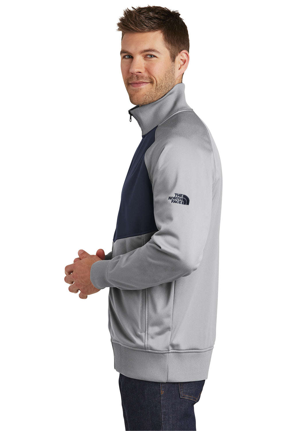 The North Face NF0A3SEW Mens Tech Full Zip Fleece Jacket Mid Grey/Navy Blue Side