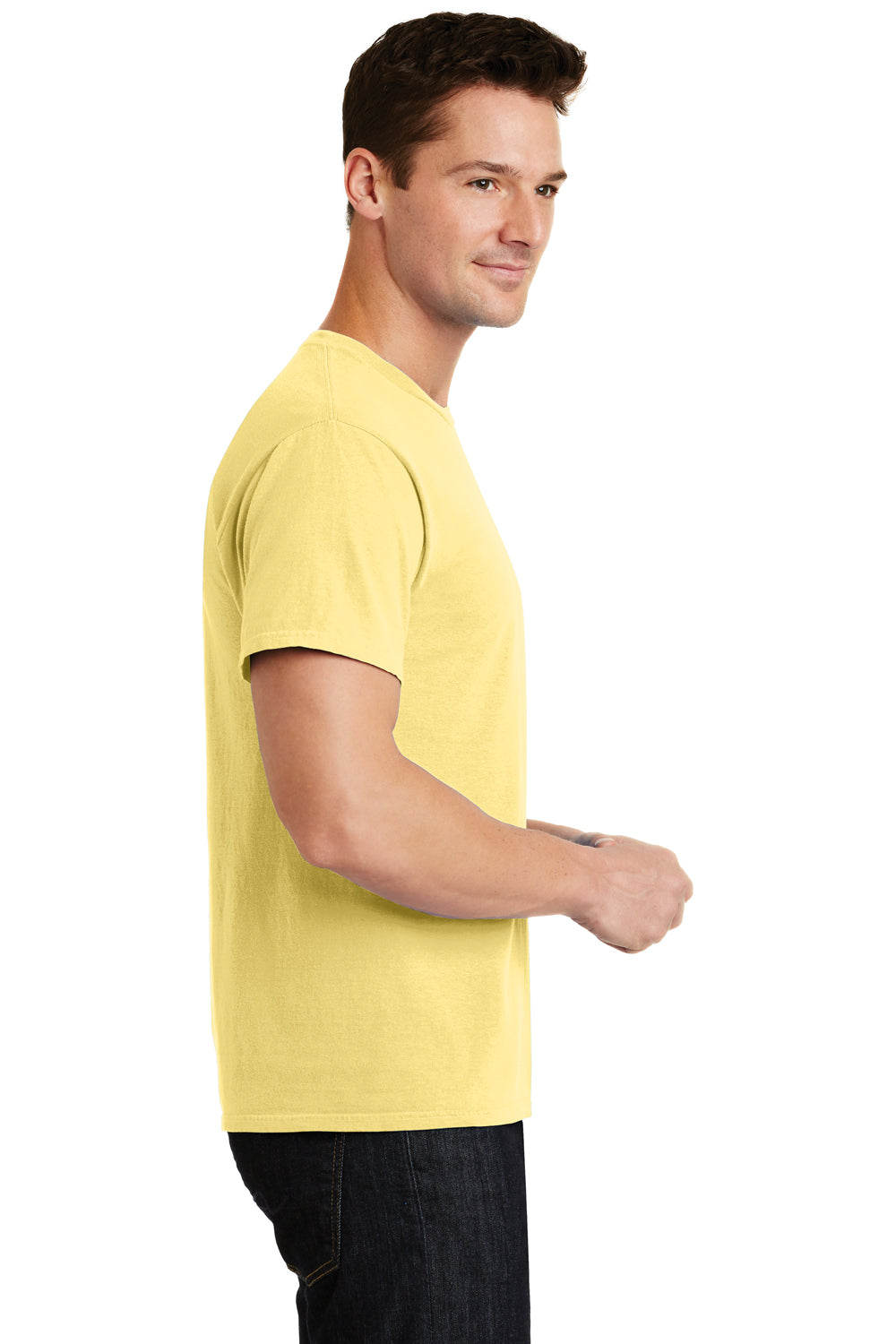 Port & Company PC099 Mens Beach Wash Short Sleeve Crewneck T-Shirt Popcorn Yellow Side