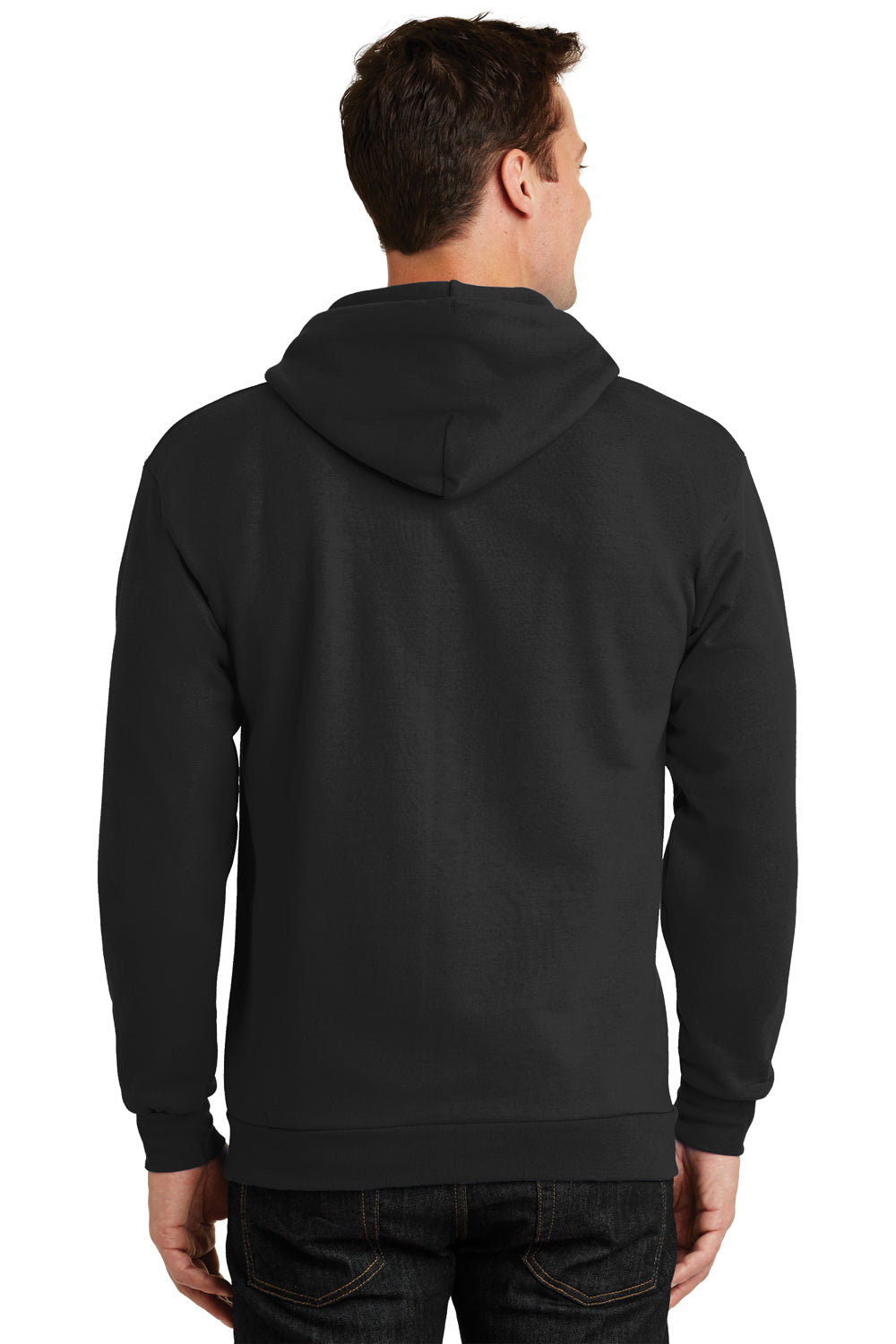 Port & Company PC90ZH/PC90ZHT Mens Jet Black Essential Pill Resistant Fleece  Full Zip Hooded Sweatshirt Hoodie —