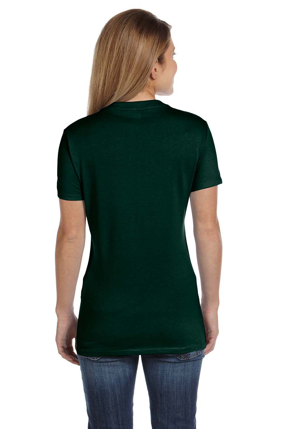 Hanes S04V Womens Deep Forest Green Nano-T Short Sleeve V-Neck T-Shirt —