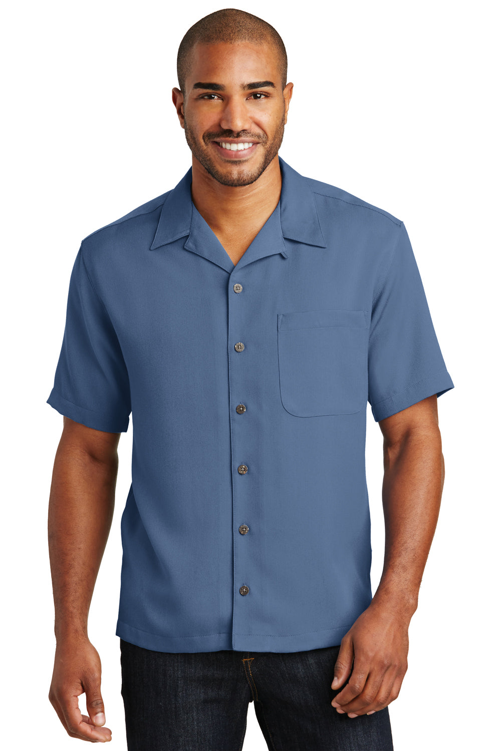 Port Authority S535 Mens Blue Easy Care Stain Resistant Short Sleeve ...