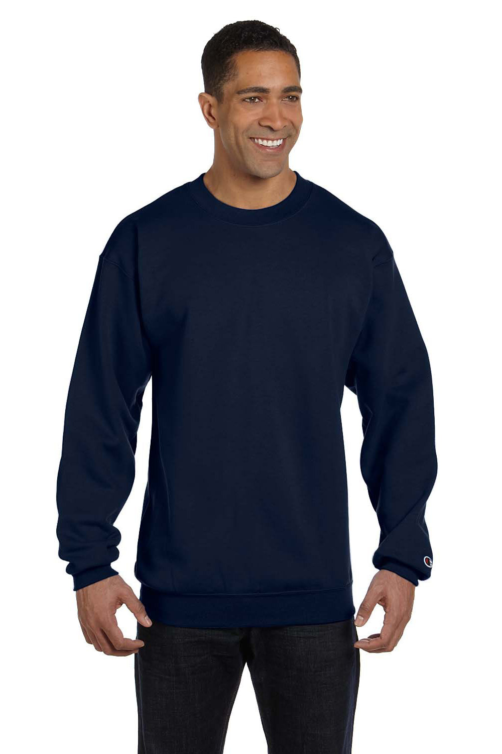 Champion Dry Moisture Crewneck Eco Mens — S6000/S600 Wicking Blue Double Navy Sweatshirt Fleece