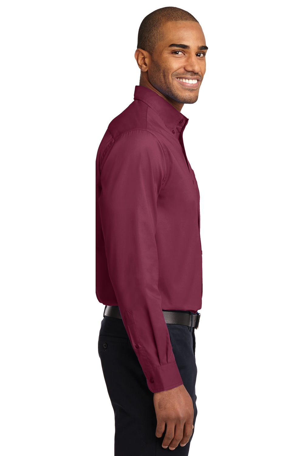 Port Authority Mens Easy Care Wrinkle Resistant Long Sleeve Button Down  Shirt w/ Pocket - Burgundy