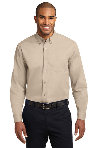 Port Authority Mens Easy Care Wrinkle Resistant Long Sleeve Button Down  Shirt w/ Pocket - Burgundy