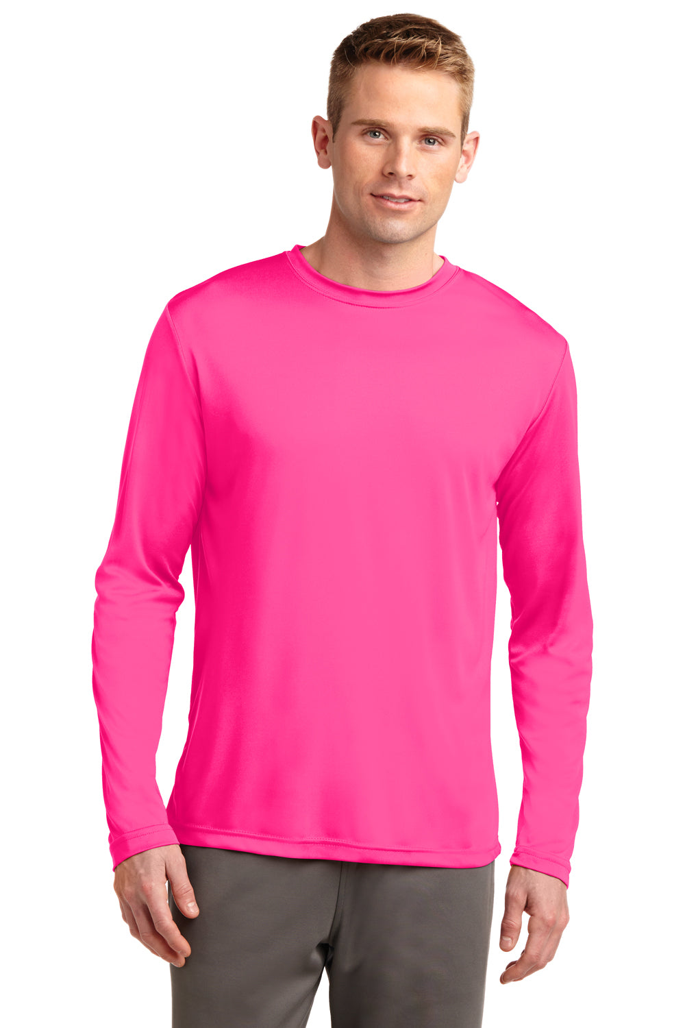 Sport-Tek Mens Competitor Moisture Wicking Long Sleeve Crewneck T-Shirt -  Neon Pink