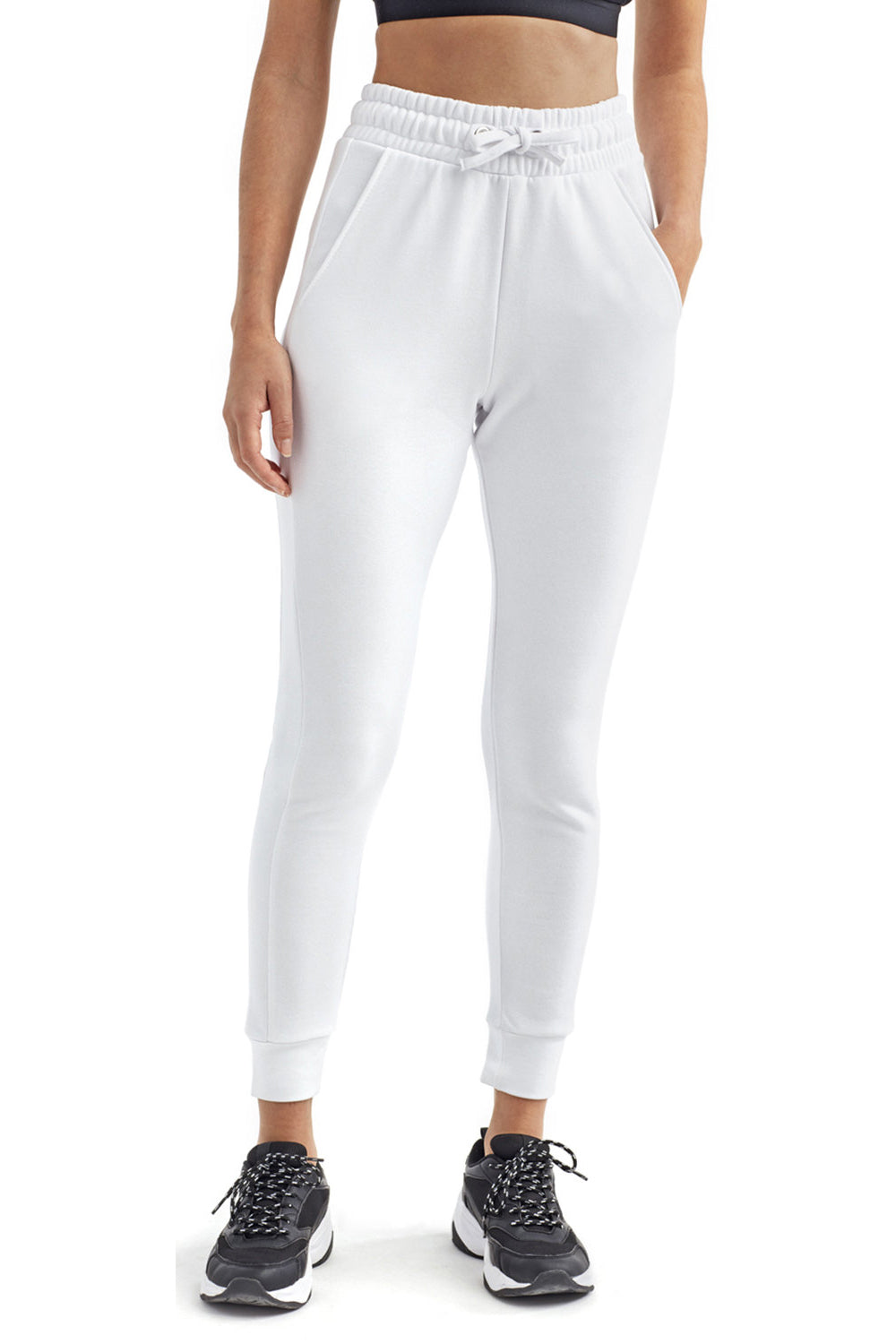 TriDri TD055 Womens Maria Fitted Jogger Sweatpants w/ Pockets White Front