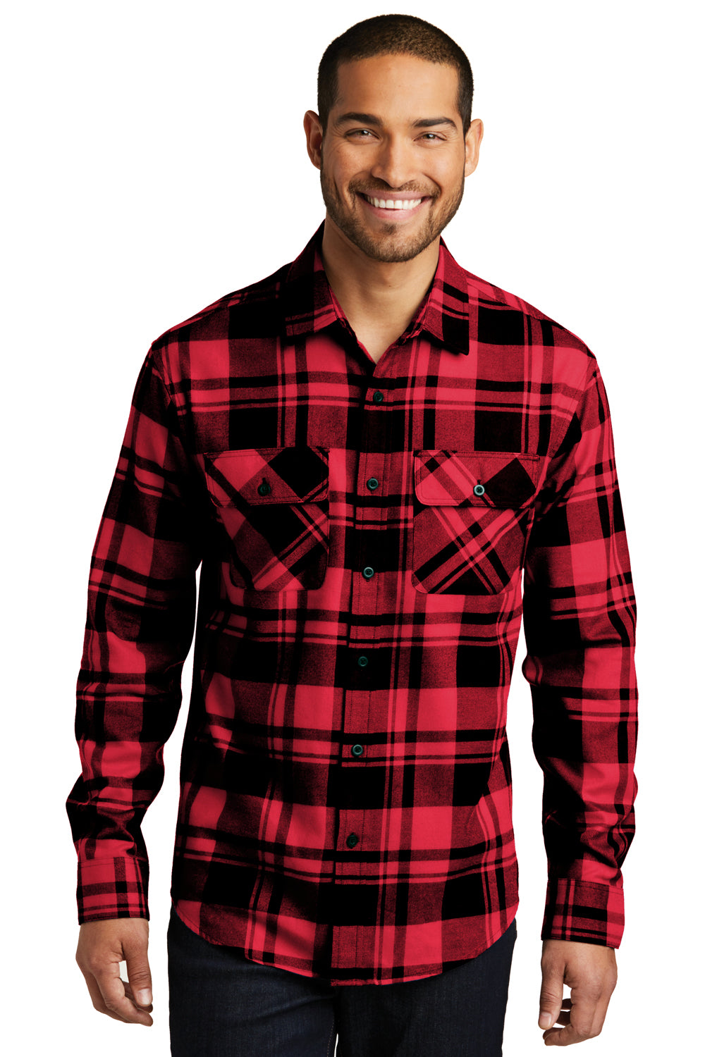 Port Authority W668 Mens Engine Red/Black Flannel Long Sleeve