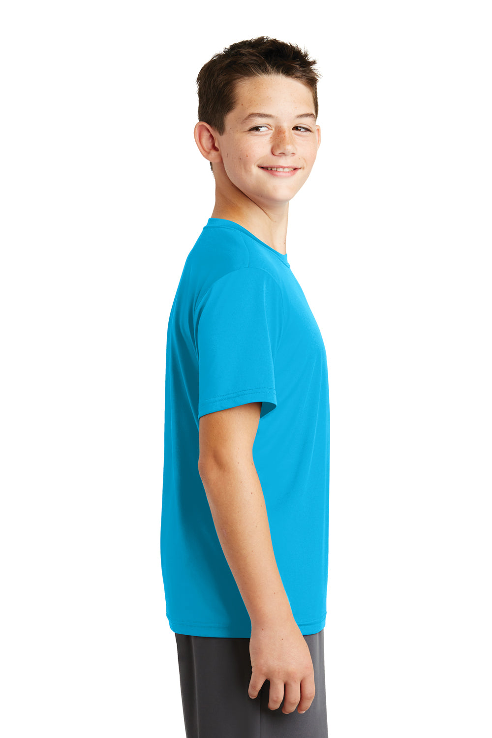 Sport-Tek YST320 Youth Tough Moisture Wicking Short Sleeve Crewneck T-Shirt Atomic Blue Side