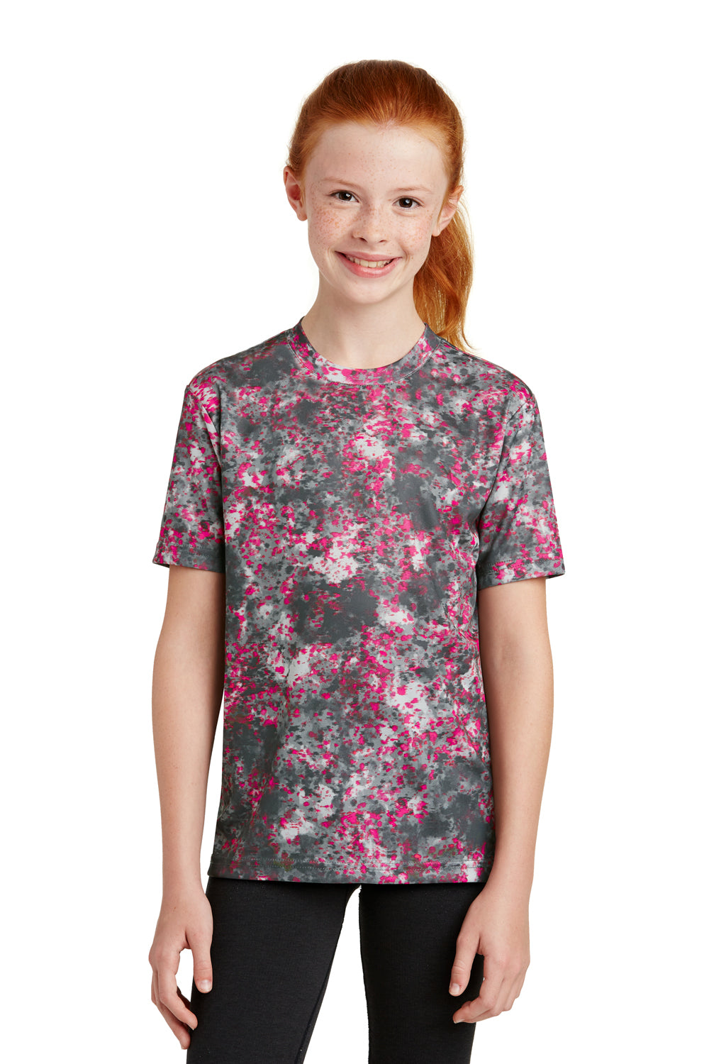 Sport-Tek YST330 Youth Mineral Freeze Moisture Wicking Short Sleeve Crewneck T-Shirt Fuchsia Pink Front